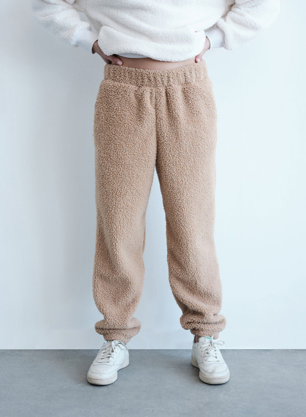 Double Faced Sherpa Sweatpants with Pockets - Teddy