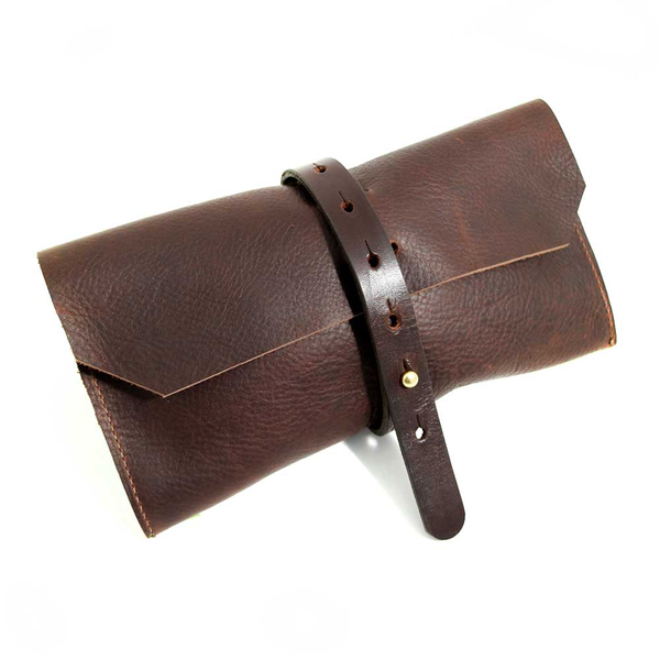 Leather Tool Roll-Up Pouch - Chocolate Brown