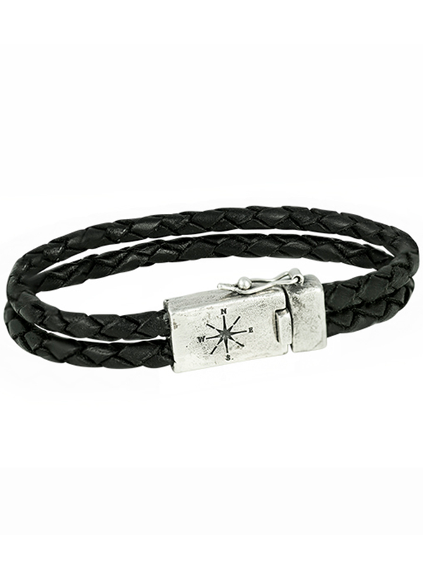 Two Strand Leather Bracelet - Sterling Silver