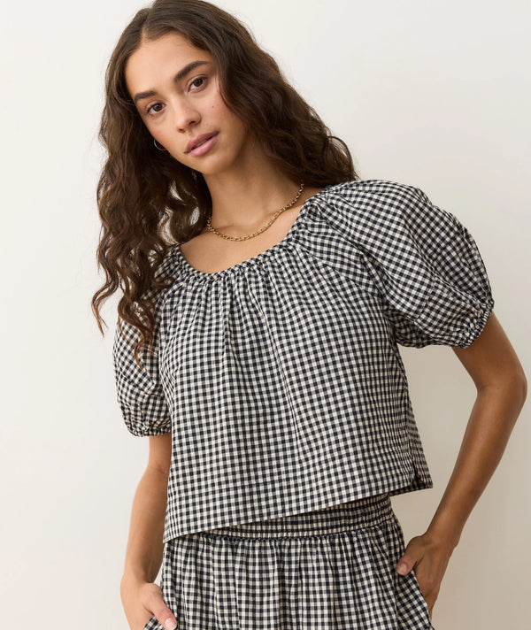 Poplin Short Sleeve Top - Black/White Gingham