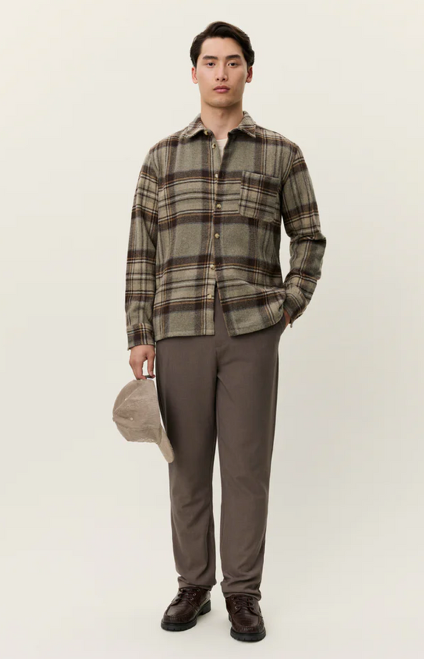 Kaleb Check Wool Overshirt - Grey Melange
