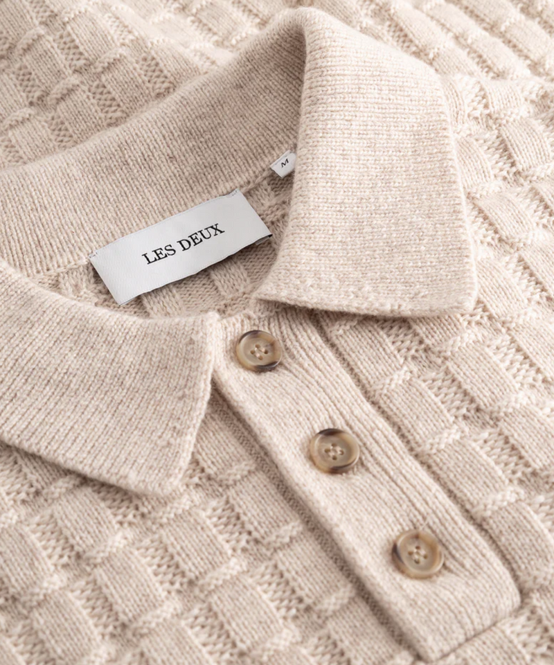 Gustav Squared Structure Polo Knit - Light Sand Melange