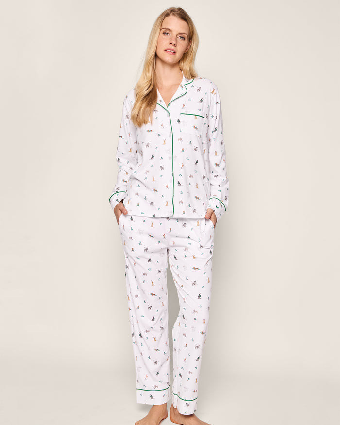 Women's Luxe Pima Jingle Paws Pajama Set - White