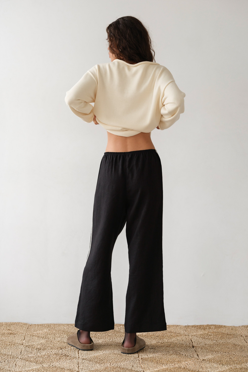 The Linen Stripe Crop Racer Pant - Jet