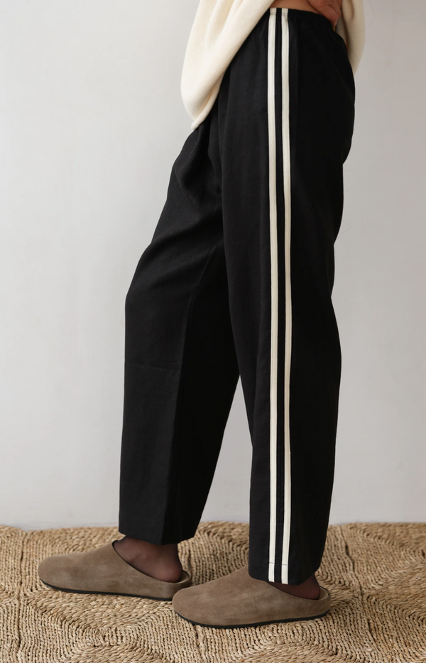The Linen Stripe Crop Racer Pant - Jet