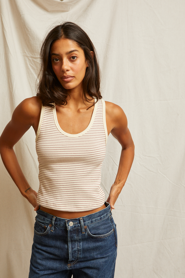 Blondie Structured Rib Stripe Tank - Red Stripe
