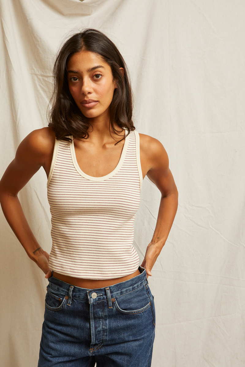 Blondie Structured Rib Stripe Tank - Red Stripe