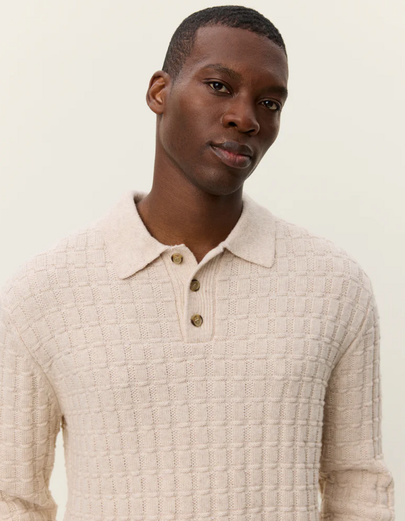 Gustav Squared Structure Polo Knit - Light Sand Melange