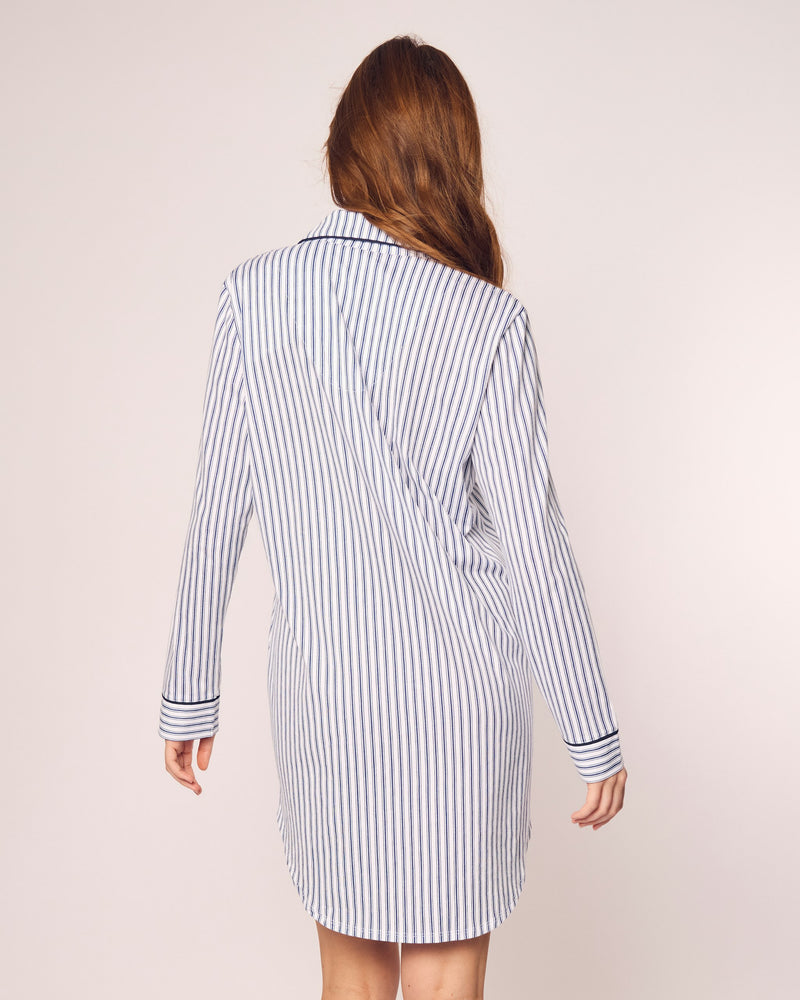 Luxe Pima Navy French Ticking Nightshirt - Navy