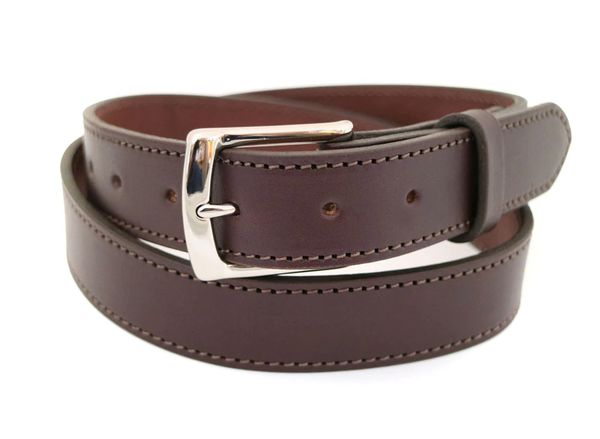 Narrow Cut Leather Dress Belt - Brown