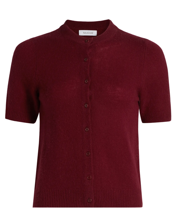 Coastal Cashmere Short Sleeve Cardigan - Cranberry