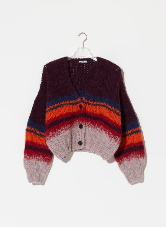 Alpaca Short Cardigan, Stripes - Warm