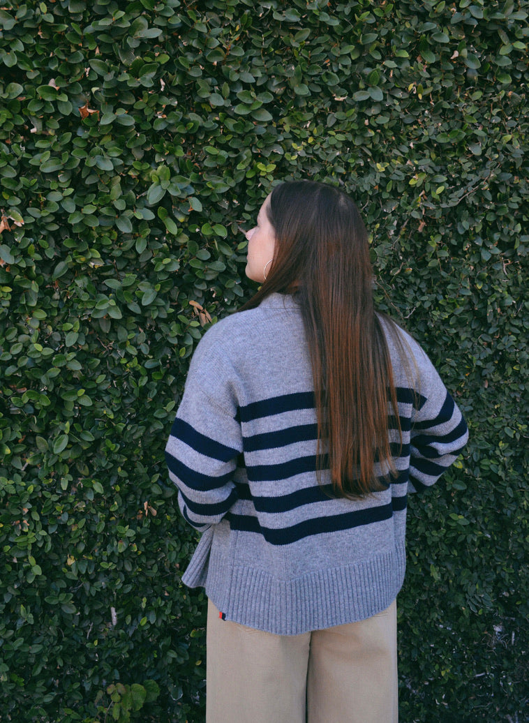 The Raffa Cardigan - Heather Grey/Navy