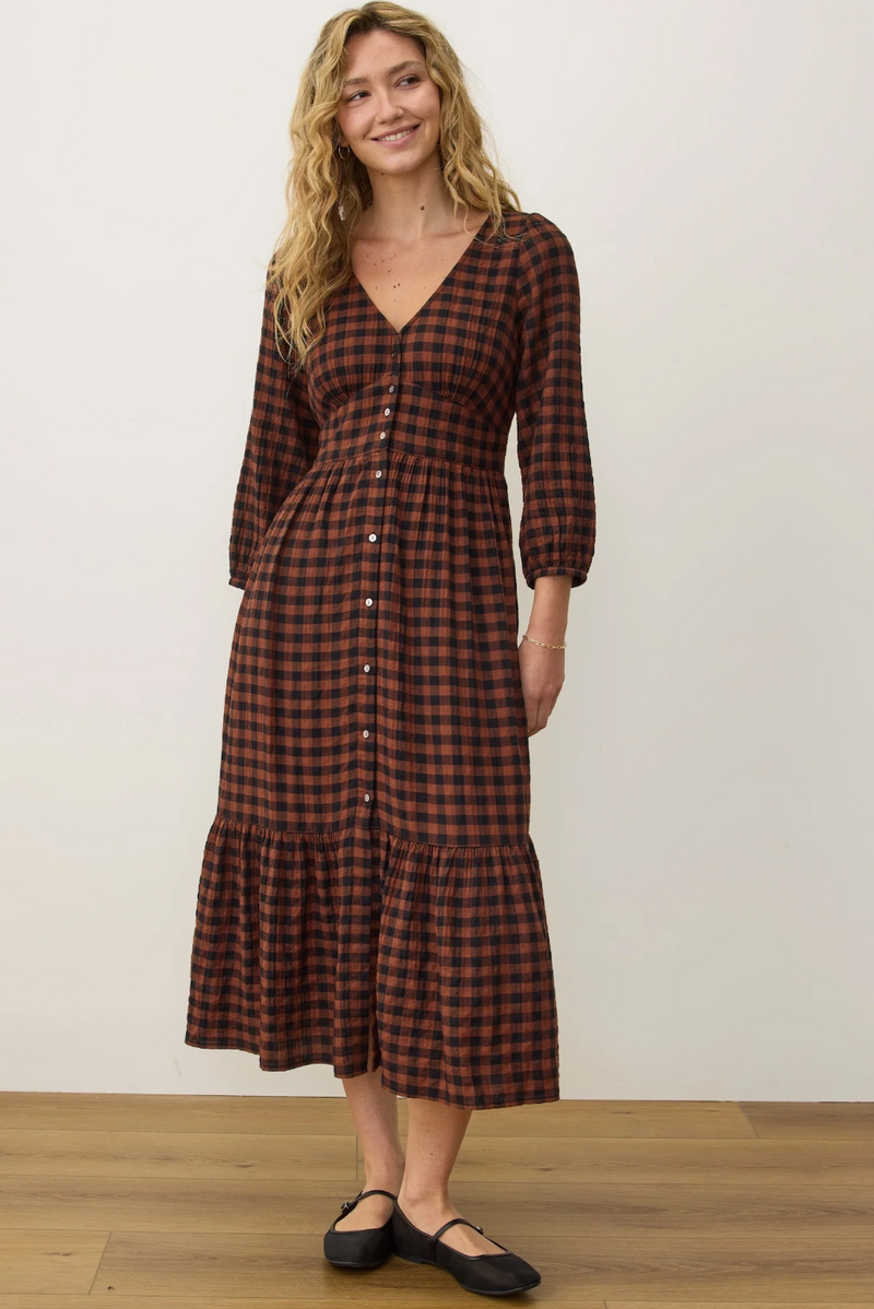 Maeve Midi Dress - Espresso Gingham