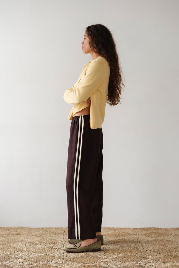 The Linen Stripe Crop Racer Pant - Espresso