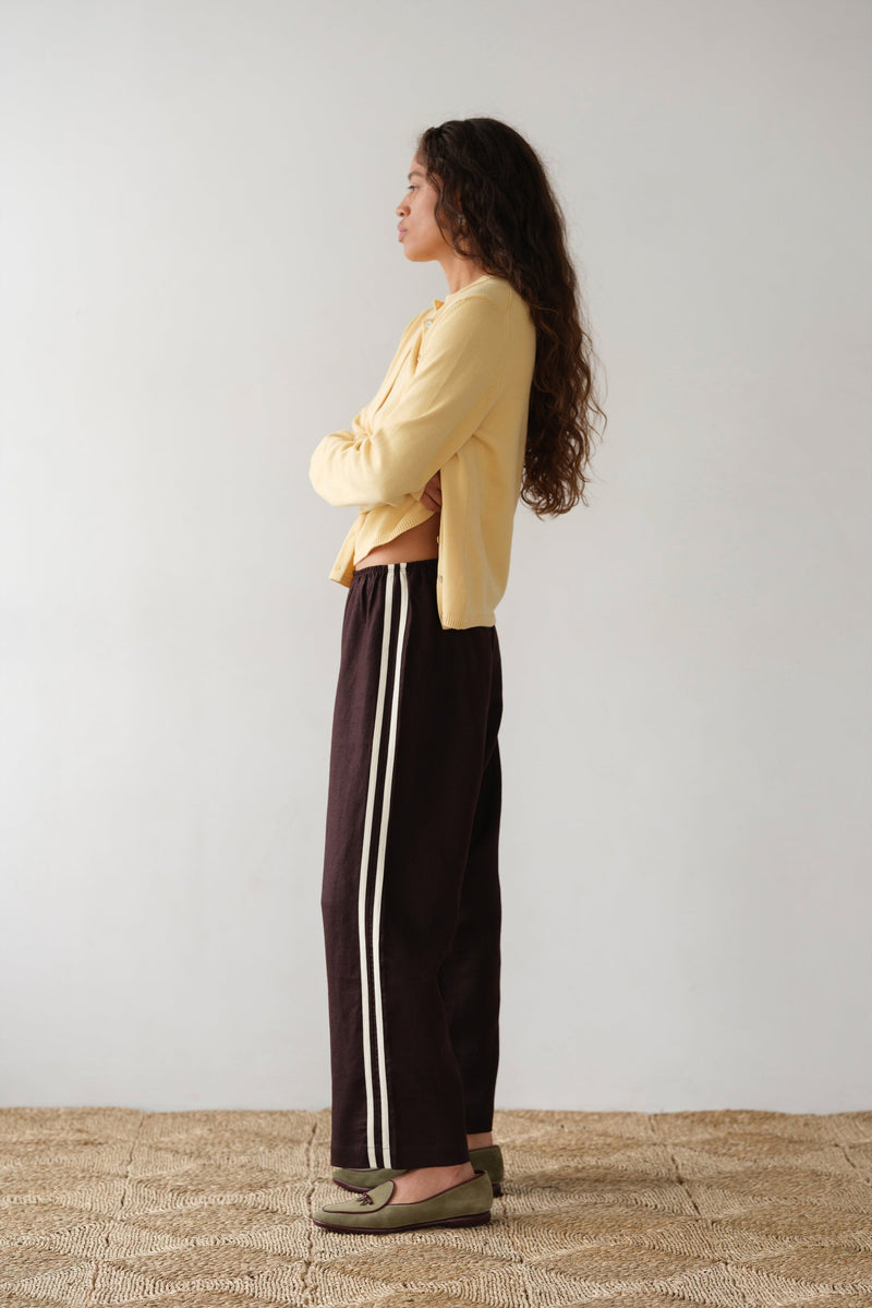 The Linen Stripe Crop Racer Pant - Espresso
