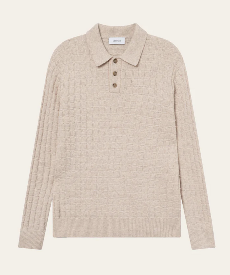 Gustav Squared Structure Polo Knit - Light Sand Melange