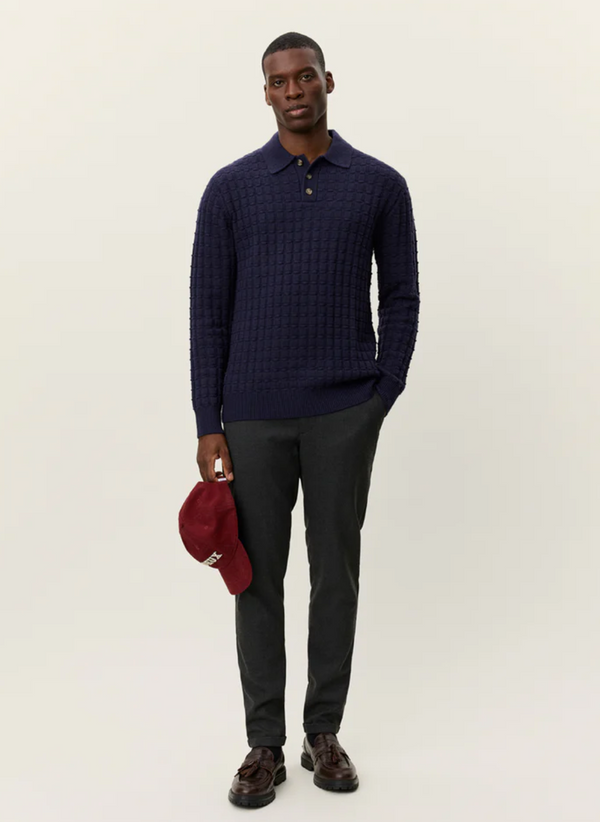 Gustav Squared Structure Polo Knit - Dark Navy