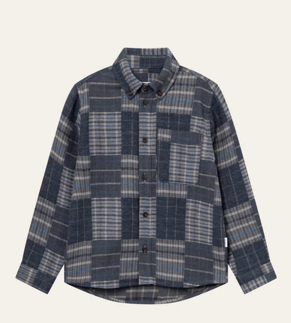 Kent Patchwork Check Shirt - Dark Navy