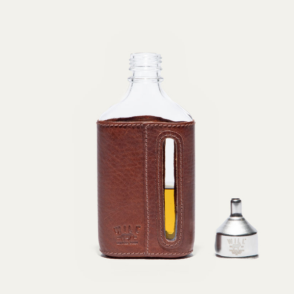 Glass Leather Flask 200ML - Cognac