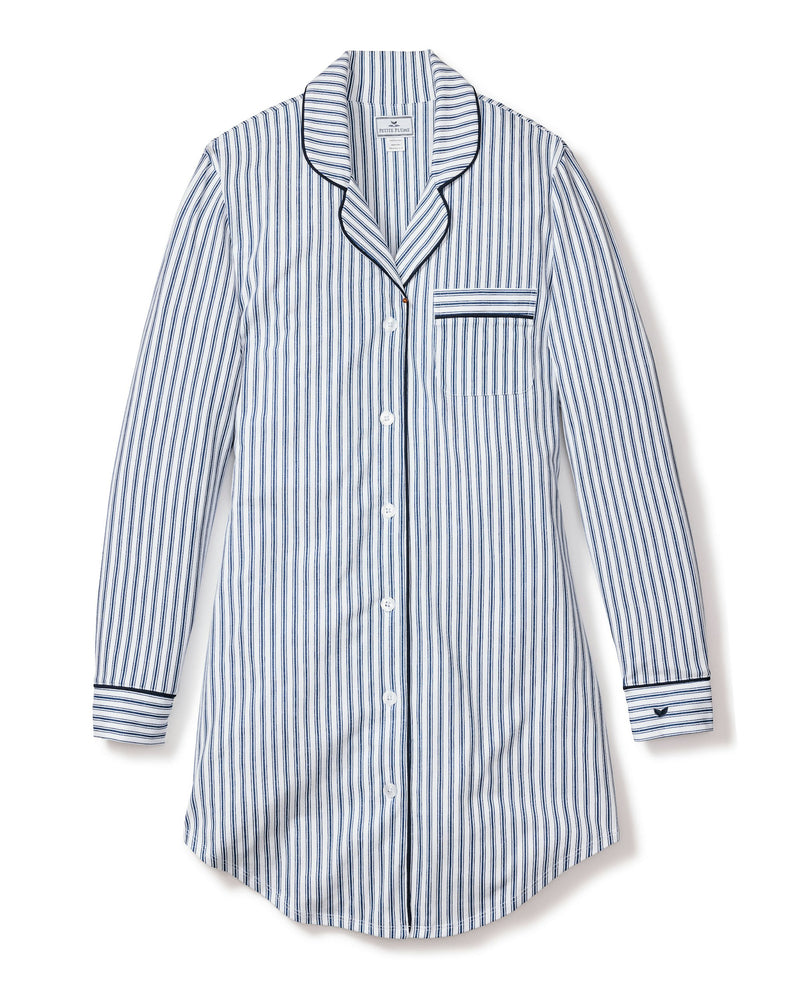 Luxe Pima Navy French Ticking Nightshirt - Navy