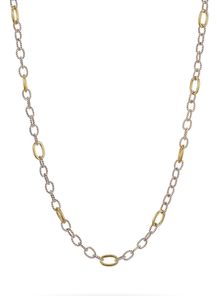 Twisted Link with Brass Rings Chain 20" - Silver/Brass