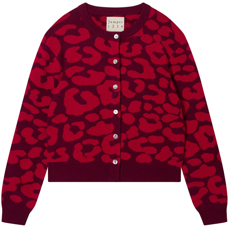 Leopard Crew Cardigan - Burgundy Poppy