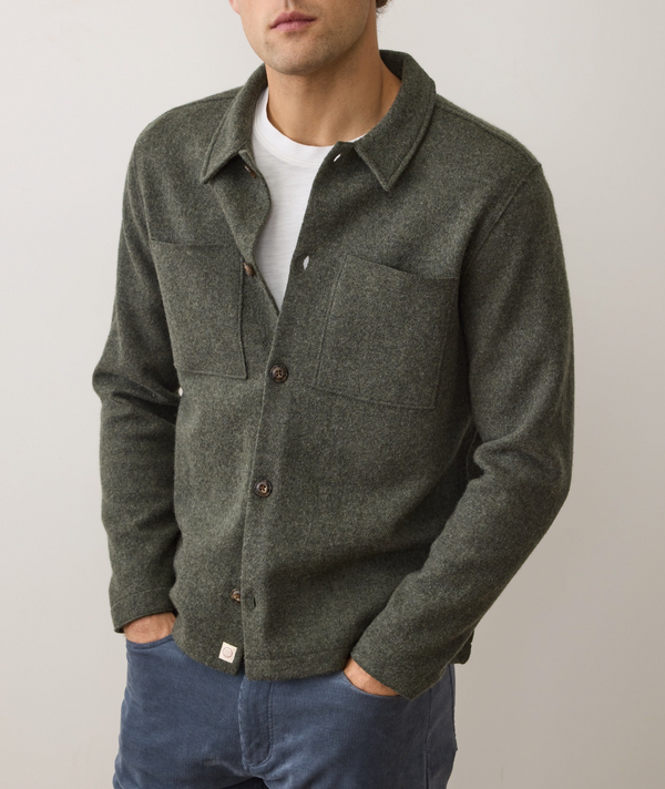 Boiled Wool Overshirt - Olive