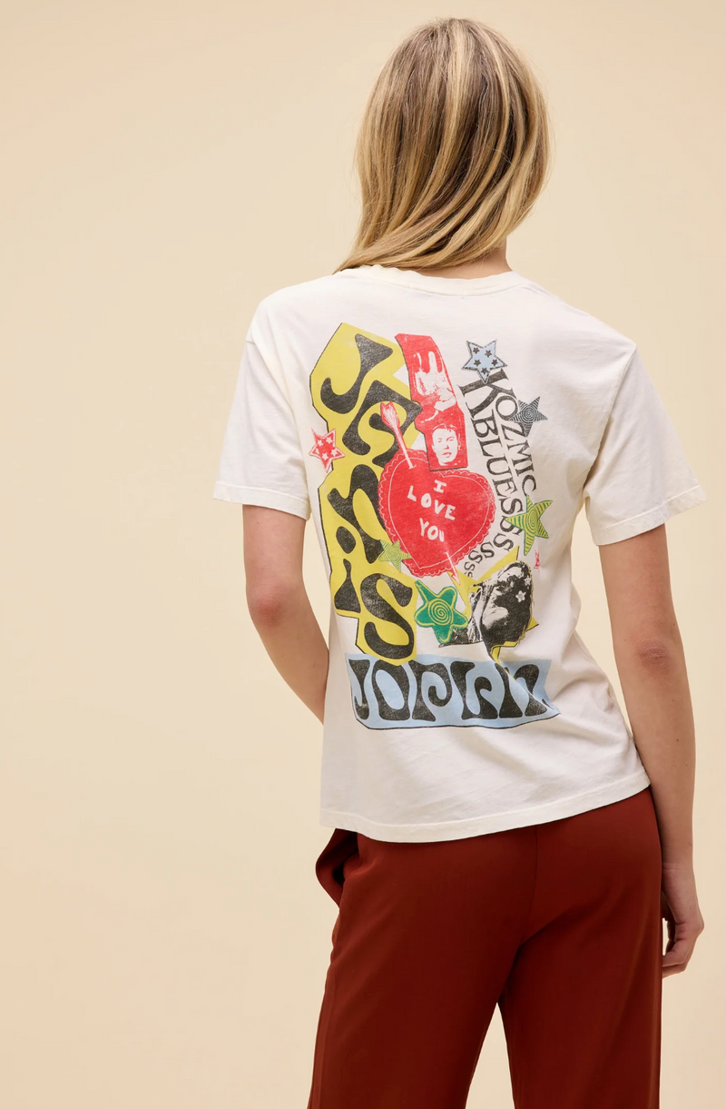 Janis Joplin Scrapbook Art Boyfriend Tee - Stone Vintage