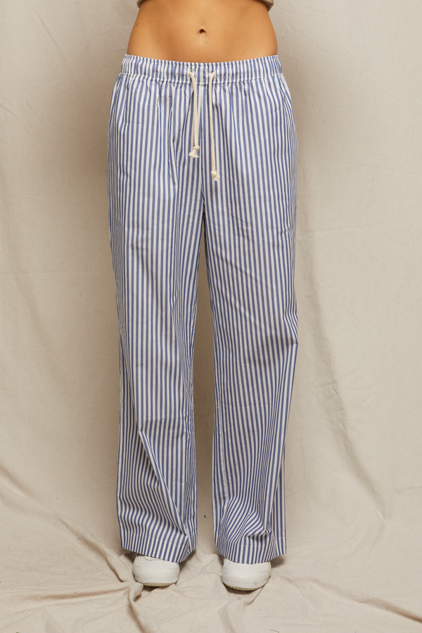 Andi Cotton Poplin Stripe Pants - Chambray/Putty Stripe