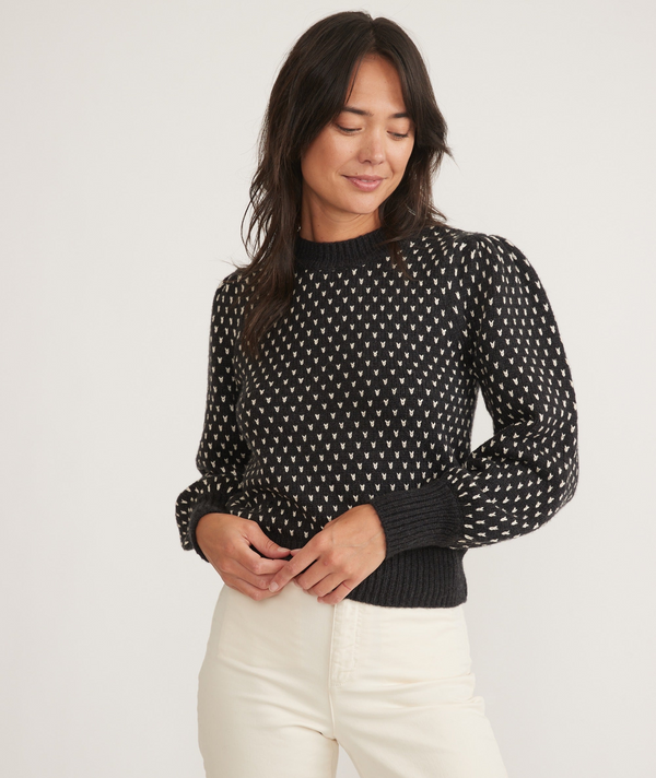 Alma Puff Sleeve Sweater - Black and White