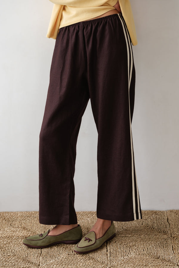 The Linen Stripe Crop Racer Pant - Espresso