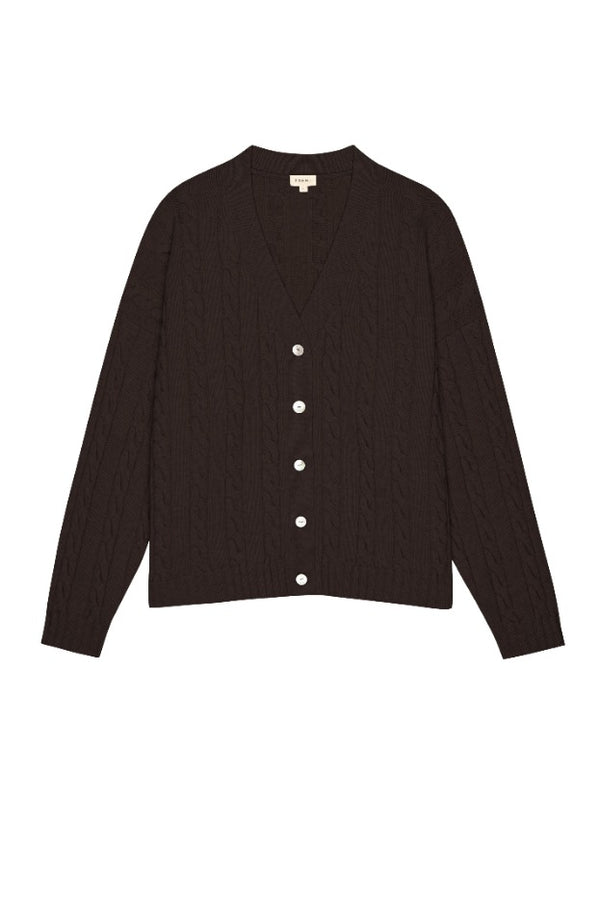 The Cable V-Neck Cardigan - Espresso