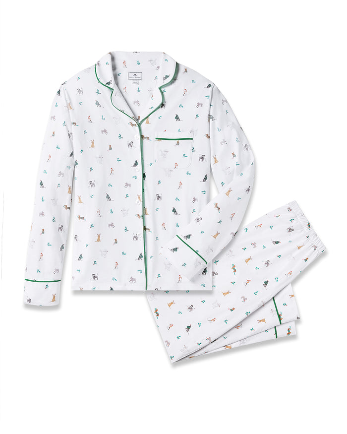 Women's Luxe Pima Jingle Paws Pajama Set - White