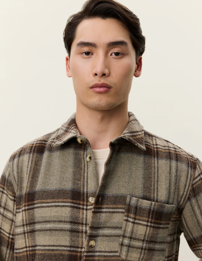 Kaleb Check Wool Overshirt - Grey Melange