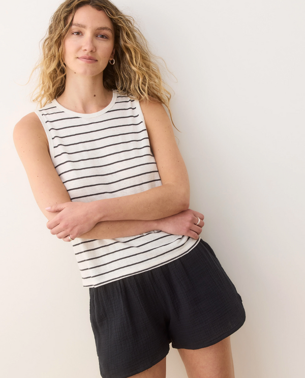 Hemp Cotton Tank - Black/White Stripe