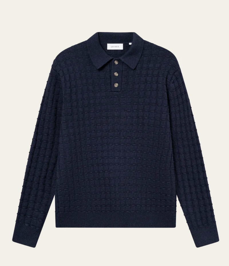 Gustav Squared Structure Polo Knit - Dark Navy