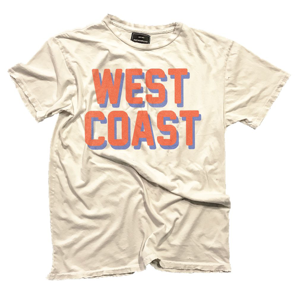 West Coast Red and Blue Script Tee - Antique White