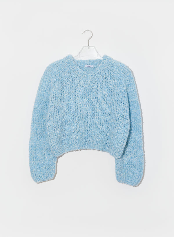 Boucle Cropped V-Neck Pullover - Soft Blue