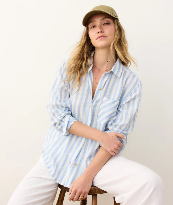 Jane Relaxed Linen Shirt - Tide/White Stripe