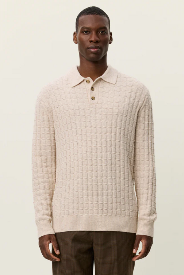 Gustav Squared Structure Polo Knit - Light Sand Melange