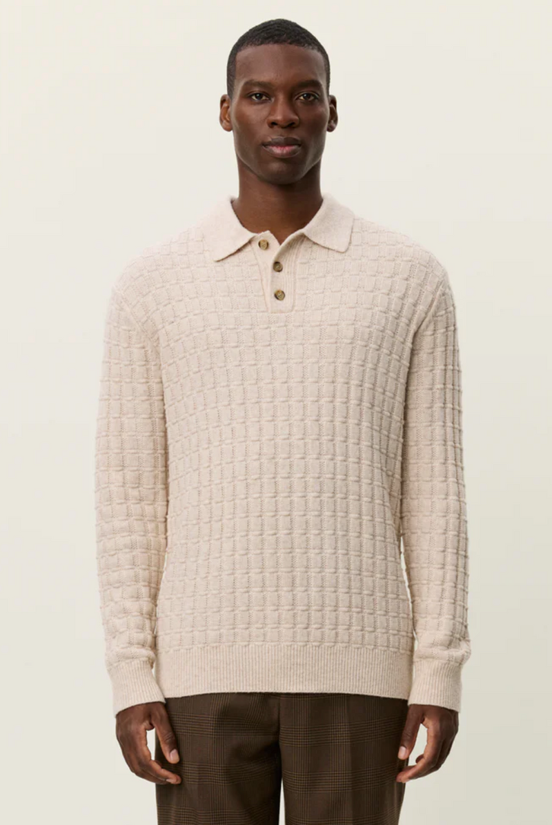 Gustav Squared Structure Polo Knit - Light Sand Melange