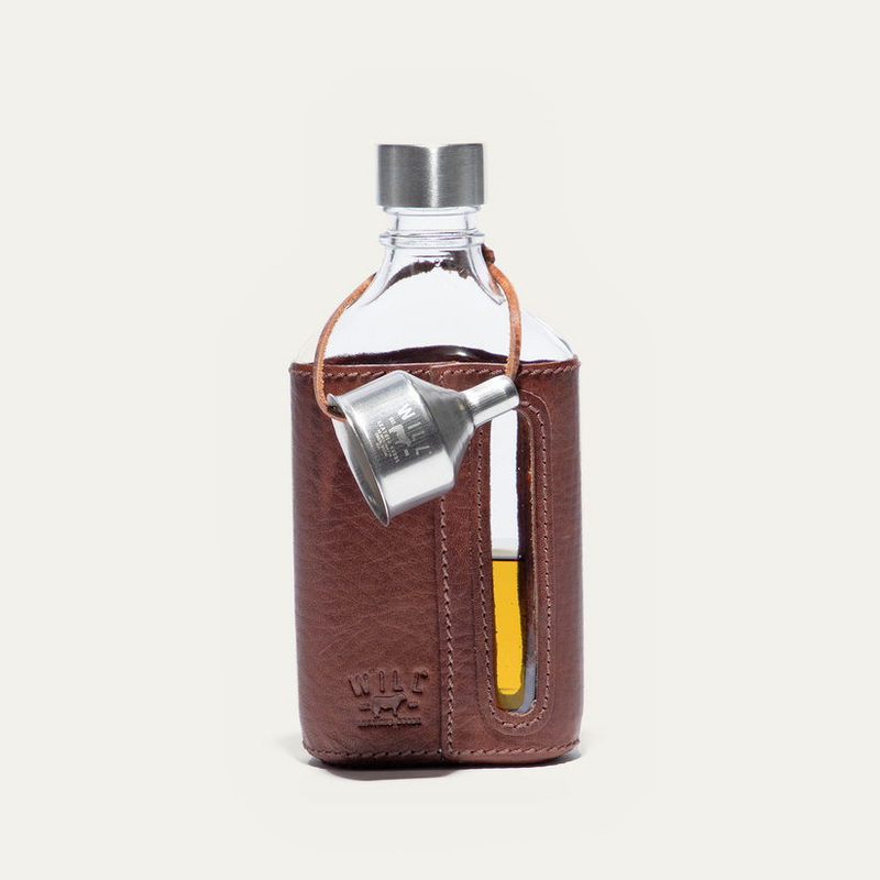 Glass Leather Flask 200ML - Cognac