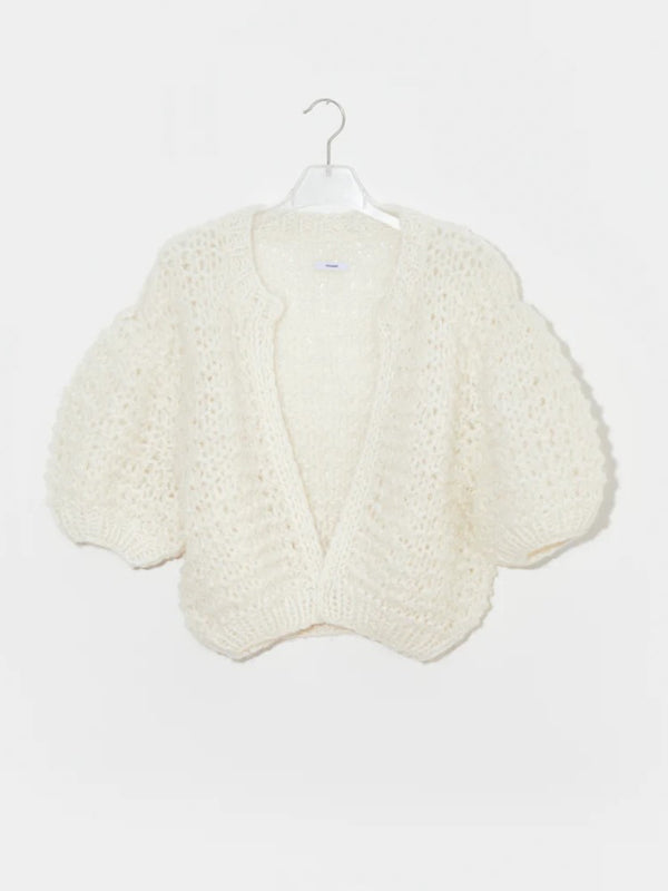 Alpaca Puffy Short Sleeved Cardigan - Creme