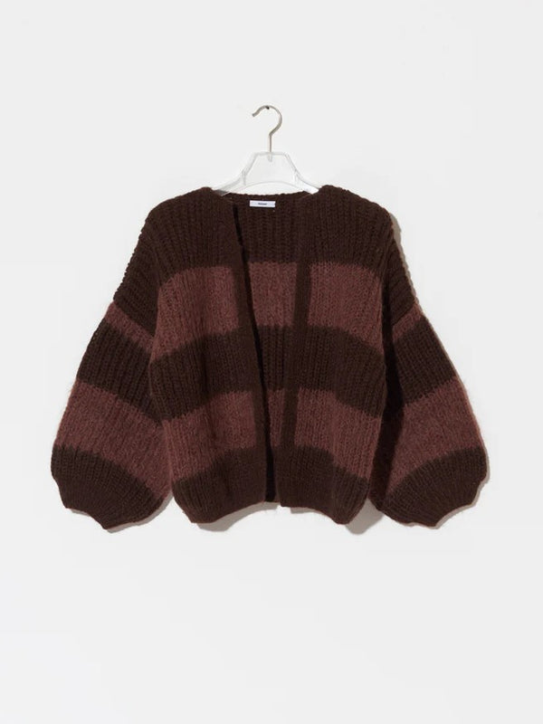 Alpaca Brioche Bomber Cardigan - Dark Chocolate