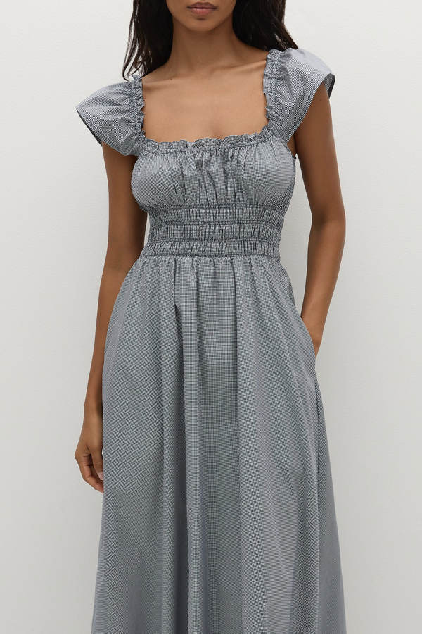Janne Midi Dress - Hanne Gingham Vintage Navy