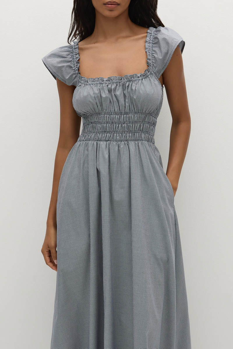 Janne Midi Dress - Hanne Gingham Vintage Navy