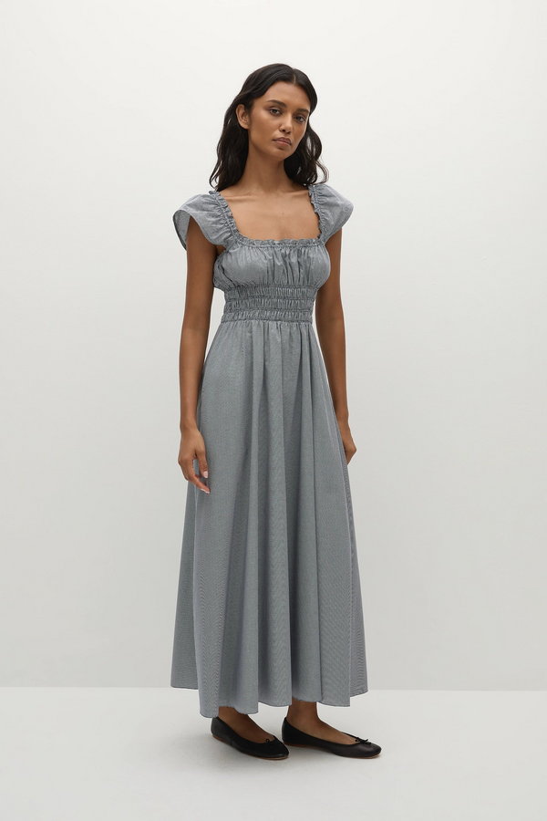 Janne Midi Dress - Hanne Gingham Vintage Navy