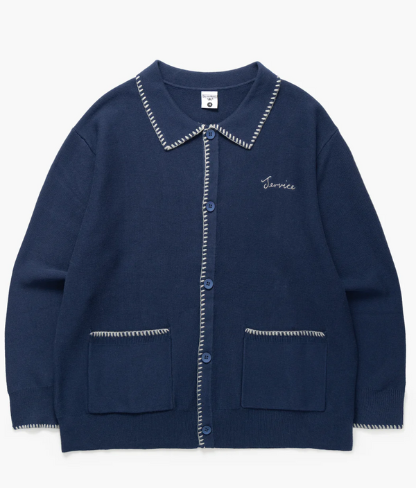 Blanket Stitch Cardigan - Navy
