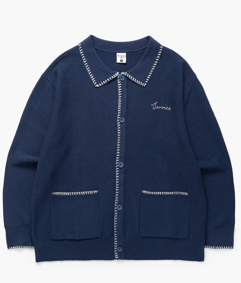 Blanket Stitch Cardigan - Navy